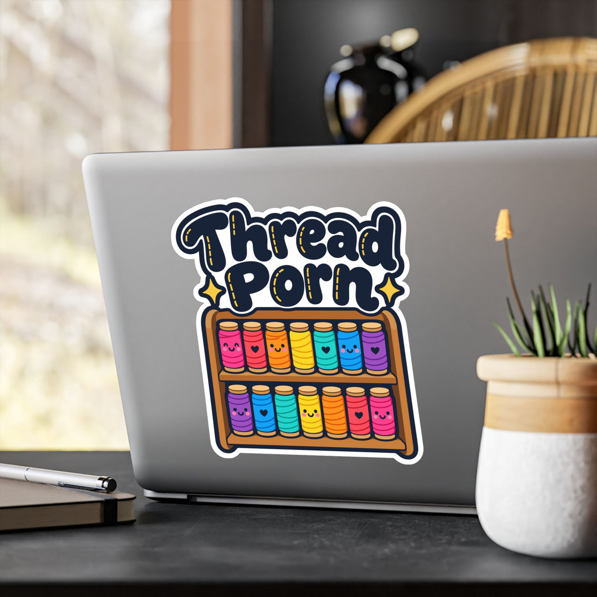 Embroidery Sticker with Thread Porn Design - Needlework and Stitching decals for Crafting Fans, Laptops and Water Bottles