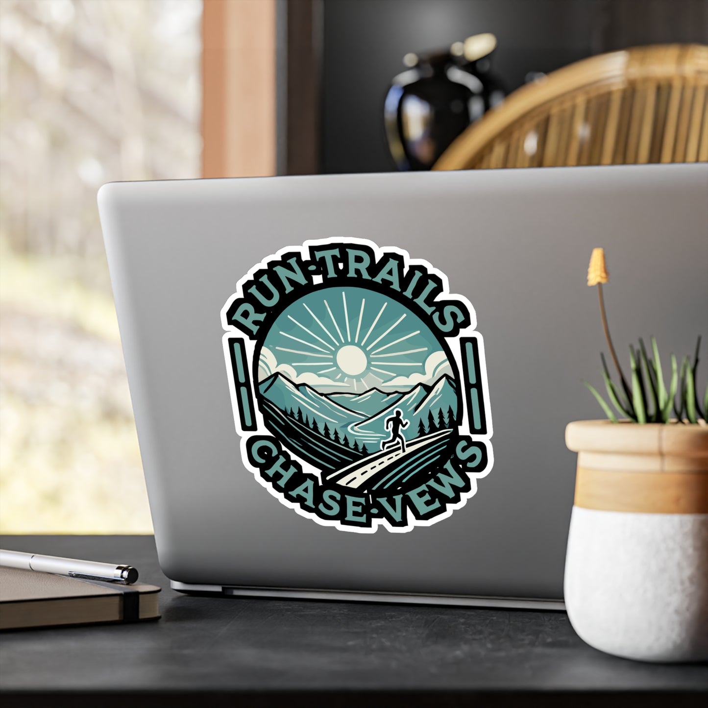 Run Trails Chase Views - Trail running Sticker for Laptop Sticker. Water Bottle Sticker, Vinyl Nature Decal - Trail running Gift