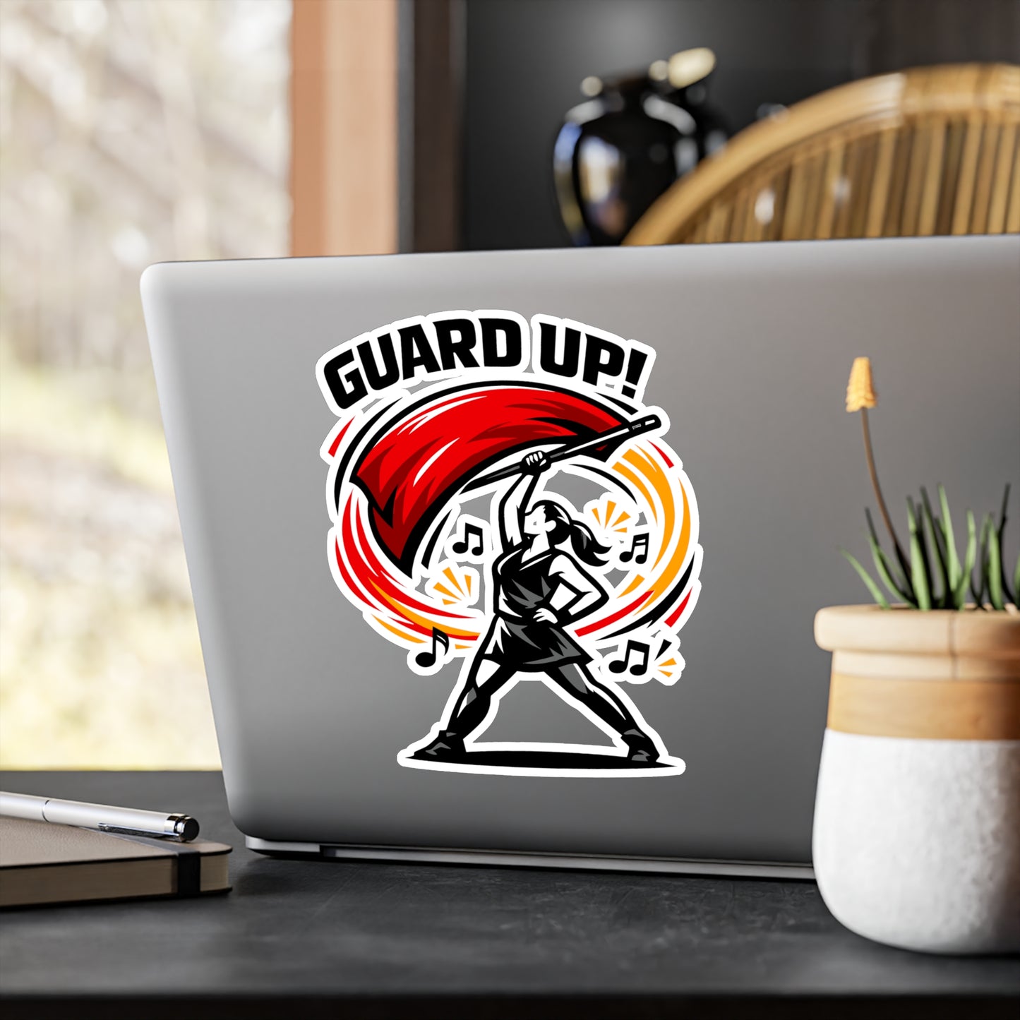 Marching Band Sticker "Guard Up!" Waterproof Vinyl Decals for Laptop Water Bottle, Gift for Drummer or Band Director, Mellophone Players