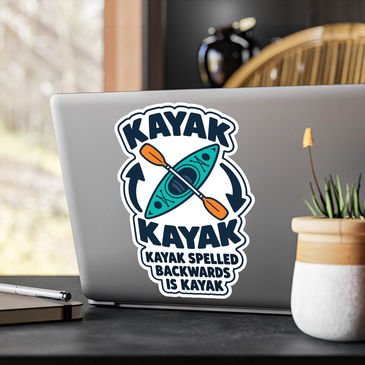Kayak Sticker - Spelled Backwards Is Kayak, Funny Kayaking and Rowing Decals for Any Kayaker, Laptop or Water Bottle
