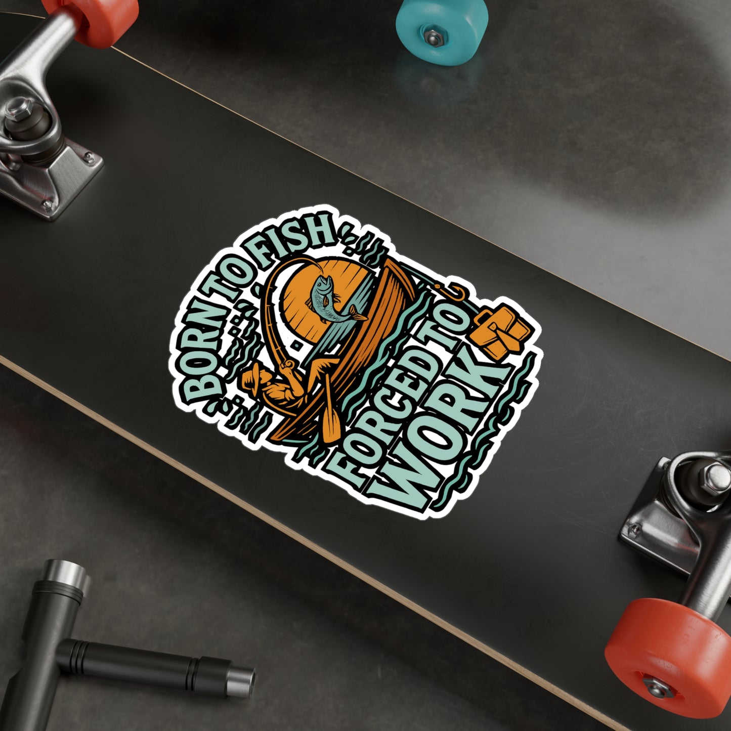 Fishing Sticker Born to Fish Forced to Work Decals – Funny Angler Gift for Fisherman, Waterproof Vinyl for Laptop or Water Bottle, Angling Accessory