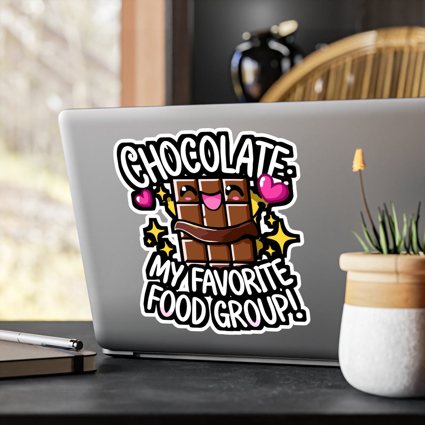 Chocolate My Favorite Food Group - Chocolate Sticker for Laptop Sticker. Water Bottle Sticker, Vinyl Chocolate humor Decal - Chocolate Gift