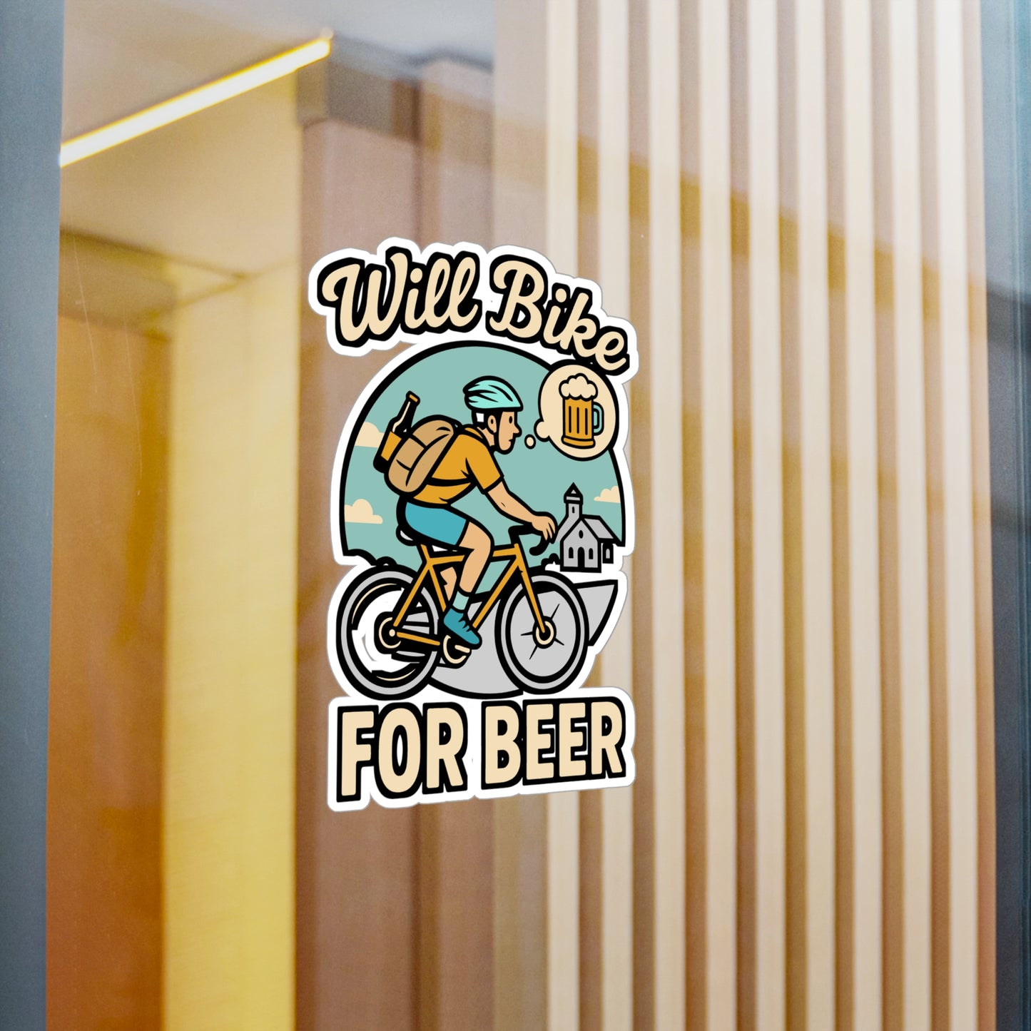 Will Bike for Beer – MTB Sticker for Car, Laptop, Water Bottle & Mountain Biker Gifts