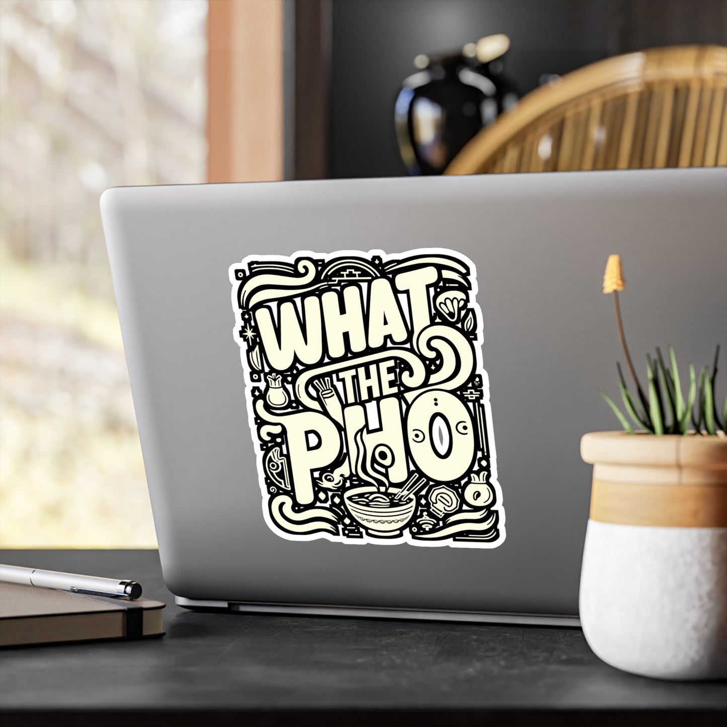 What The Pho – Funny Ramen Sticker for Laptop, Car, or Water Bottle | Vinyl Noodles Decal & Asian Food Gift