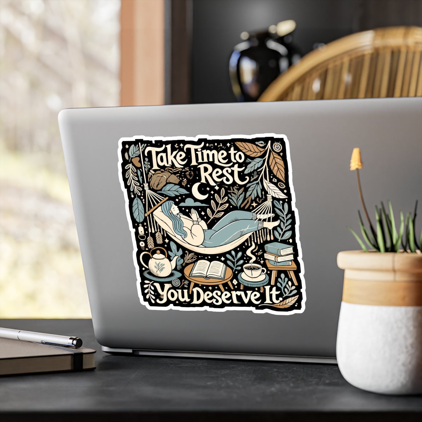 Take Time to Rest, You Deserve It - Mental health Sticker for Laptop Sticker. Water Bottle Sticker, Vinyl Relaxation Decal - Mental health Gift