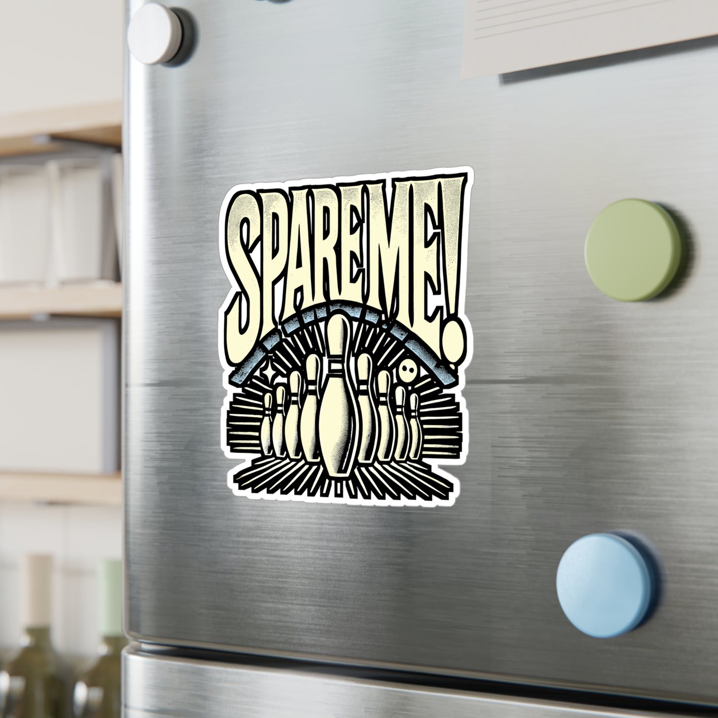 Spare Me! Bowling Sticker – Funny Vinyl Decal for Laptop, Water Bottle, Helmet, Notebook, Car Window | Retro Bowling Gift for Players, Coaches, Teams, Bowling Fans