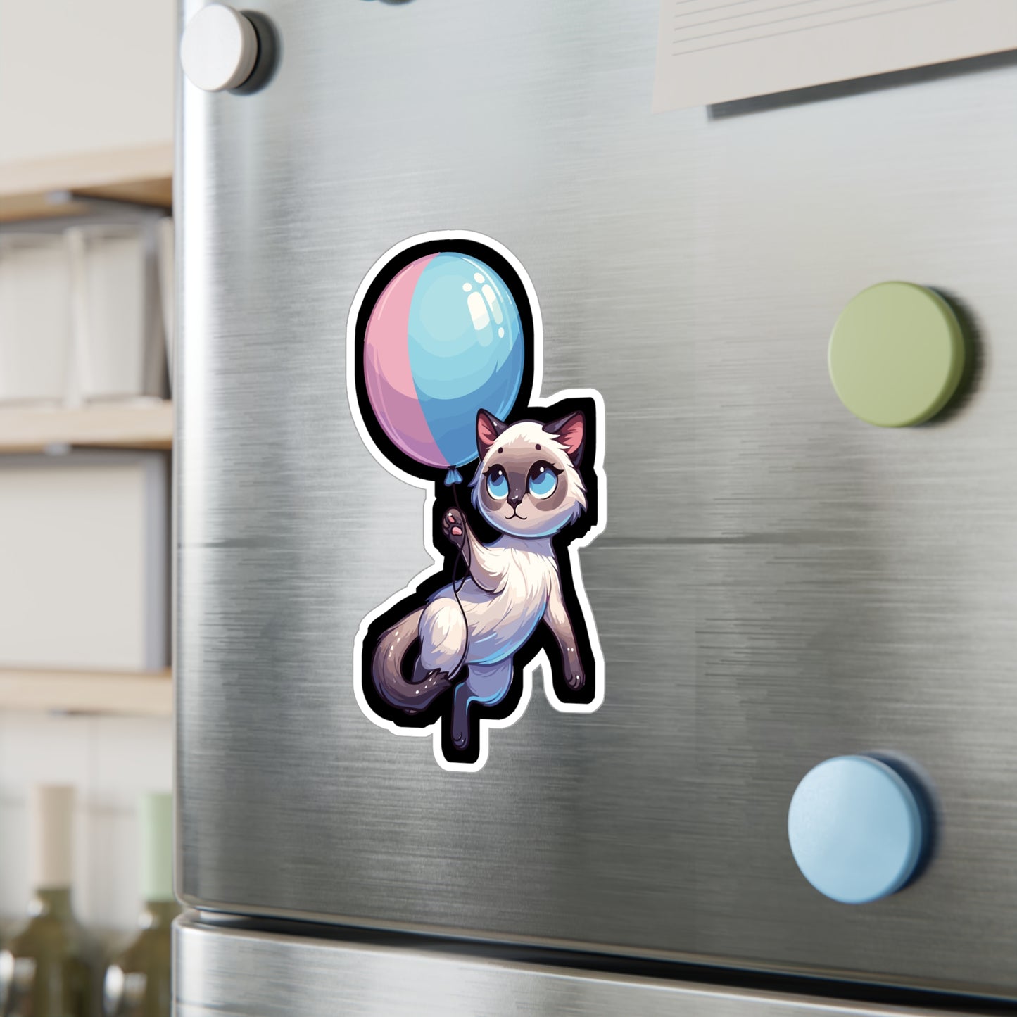 Cat with Balloon - Cat Sticker for Car Window Wall Laptop Sticker. Water Bottle Sticker, Vinyl Balloon Decal, Floating Sticker - Cat Gift