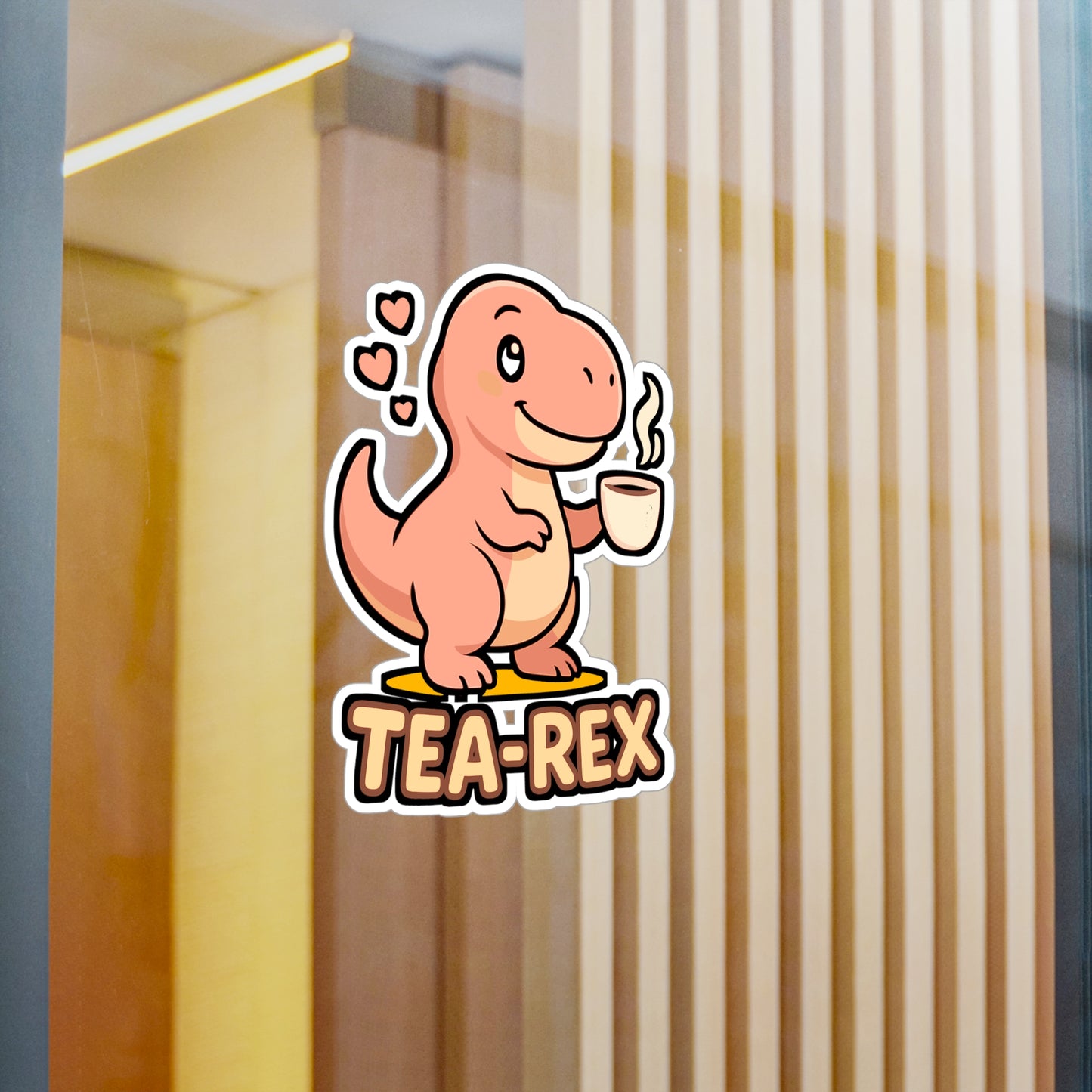 Dinosaur Sticker – Tea Rex Cartoon Pun Decals, Funny Wordplay Design for Laptop, Water Bottle, Waterproof Vinyl Decor