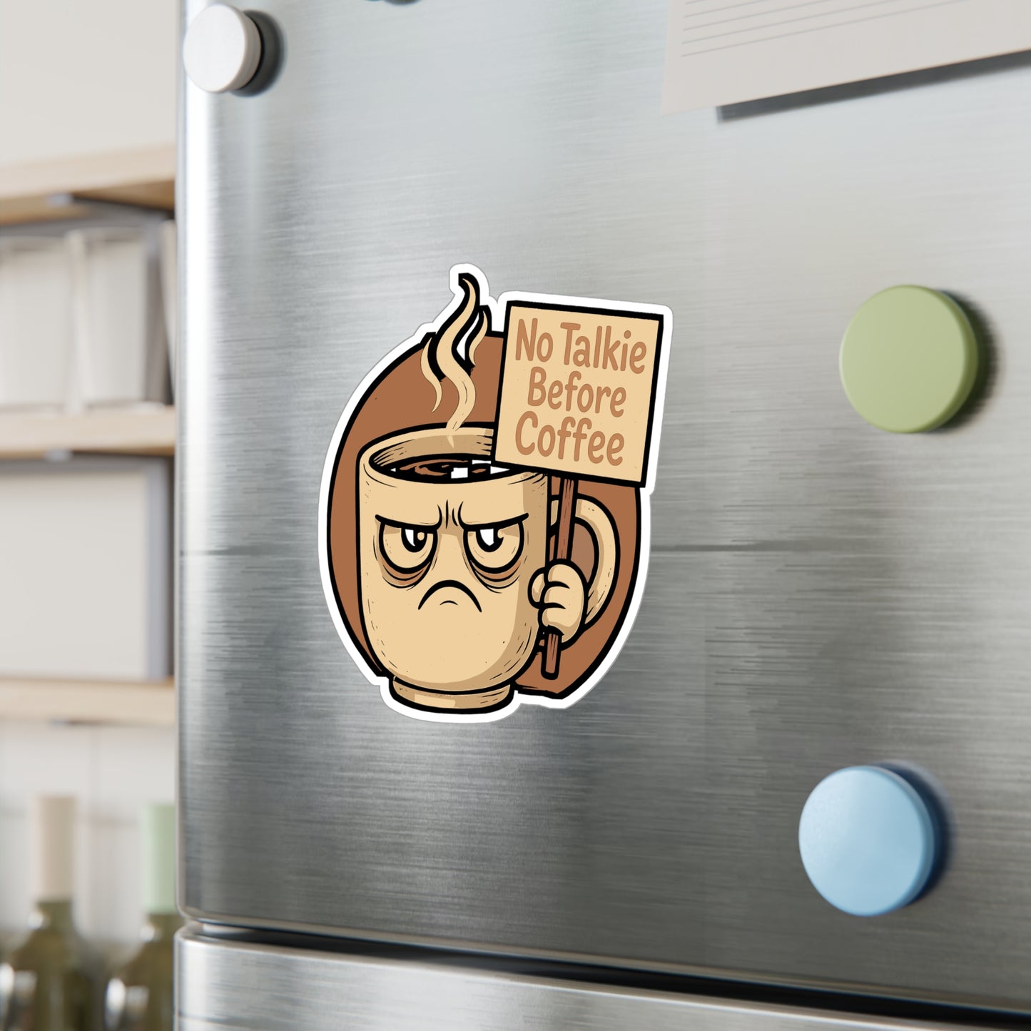 Coffee Sticker "No Talkie Before Coffee" Decal for Introvert or Grumpy Caffeine Lovers, Waterproof Vinyl for Laptop, Water Bottle