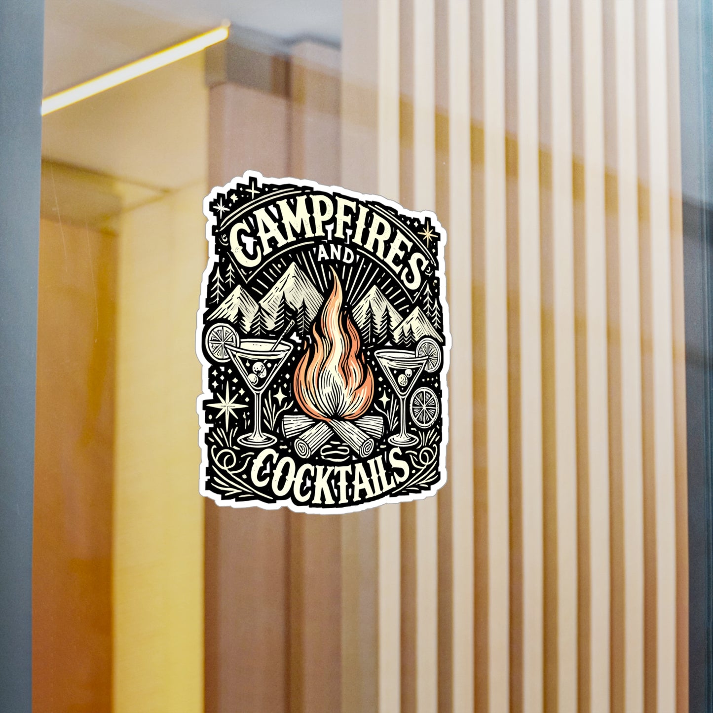 Campfires and Cocktails – Vinyl Sticker for Laptop or Water Bottle | Camping & Cocktail Lover Gift