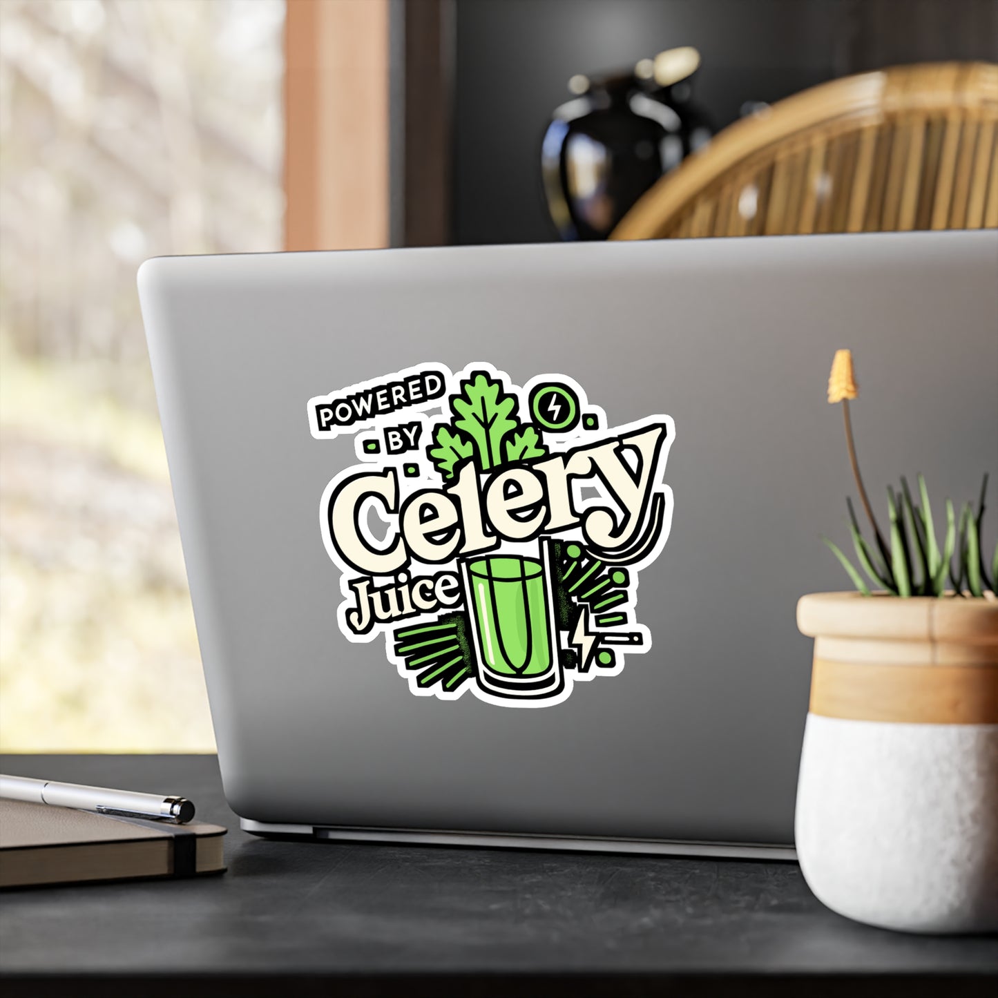 Powered by Celery Juice – Funny Vinyl Sticker for Laptop, Car Window or Water Bottle | Vegan Vegetable Decal Gift