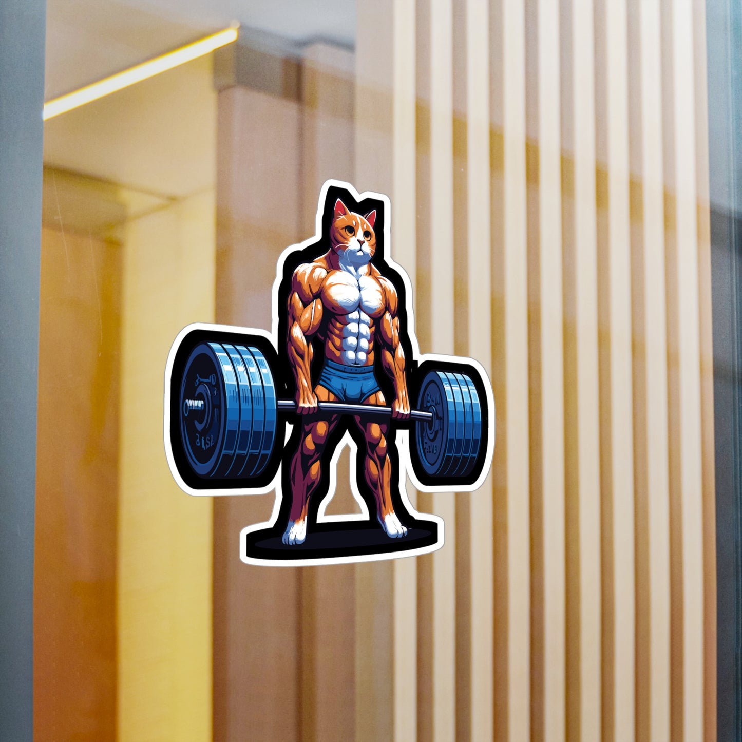 Deadlift Cat Bodybuilding - Weightlifting Sticker for Laptop Sticker. Water Bottle Sticker, Vinyl Muscles Decal - Weightlifting Gift