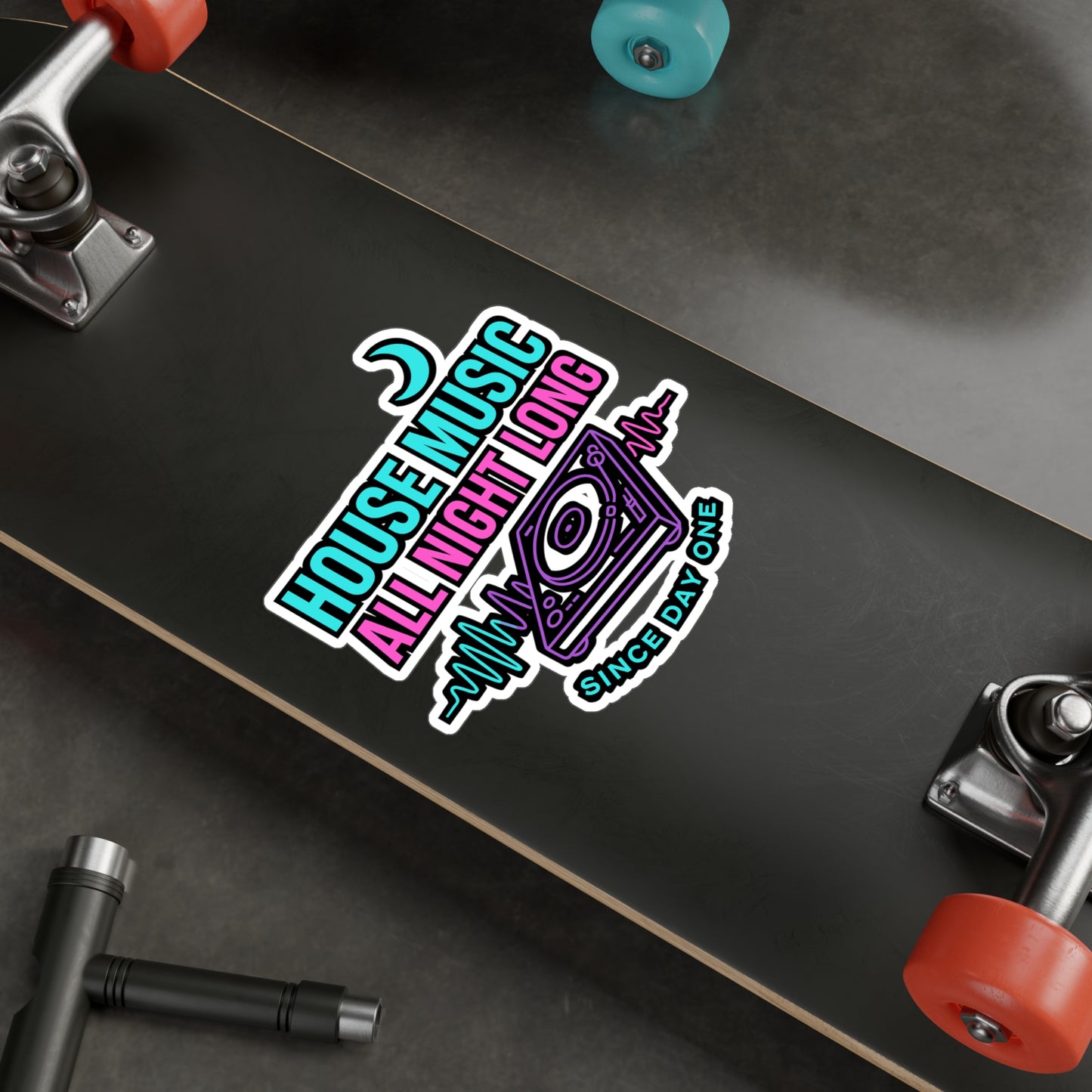 House Music All Night Long - House Music Sticker for Laptop, Water Bottle, DJ Fans, Party Lovers