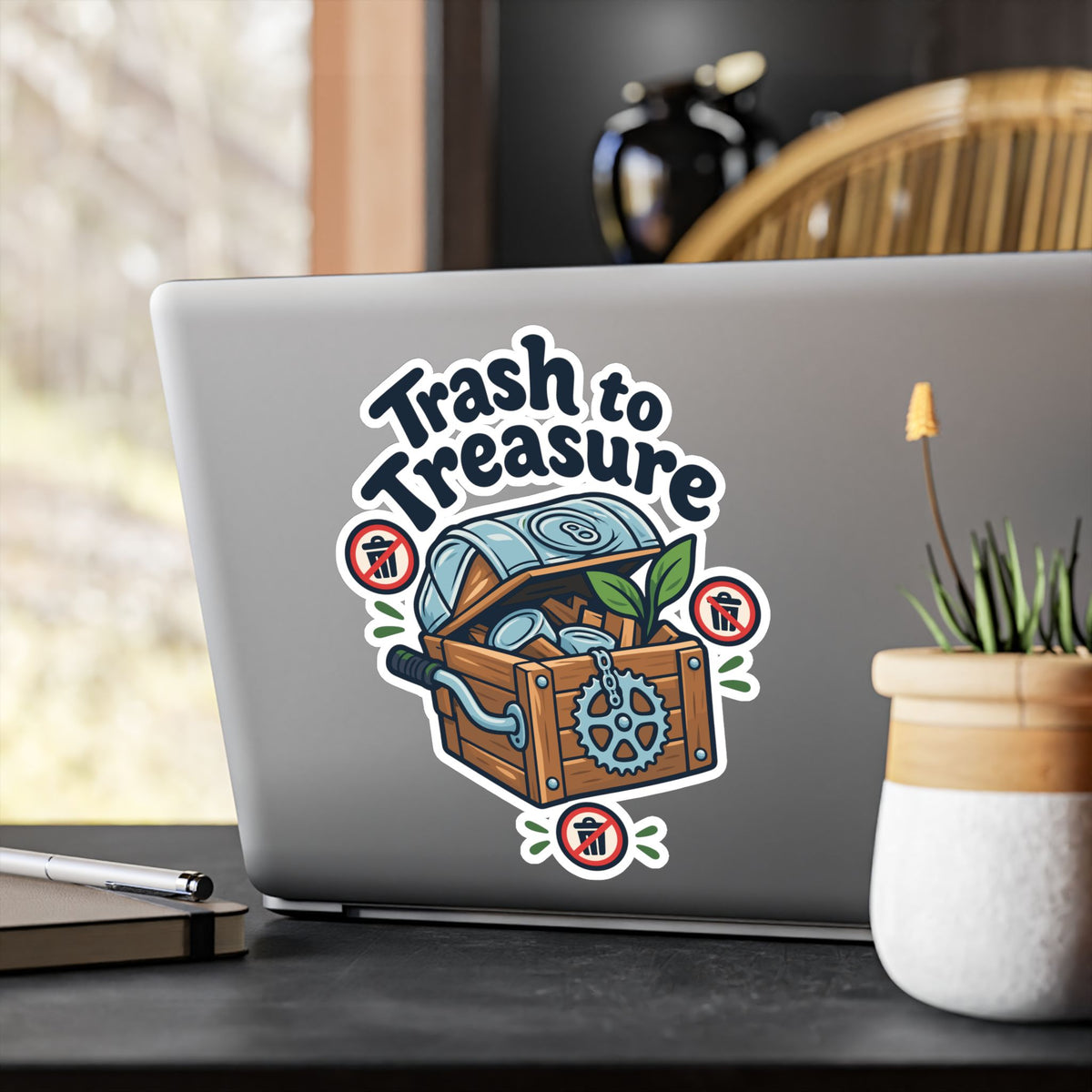 Upcycling Sticker - Trash To Treasure Recycling Art, Sustainability Decals for Laptop and Water Bottle