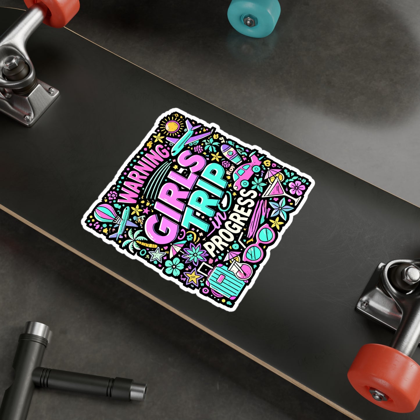 Warning: Girls Trip In Progress – Vinyl Sticker for Laptop or Water Bottle | Fun Travel Gift for Women