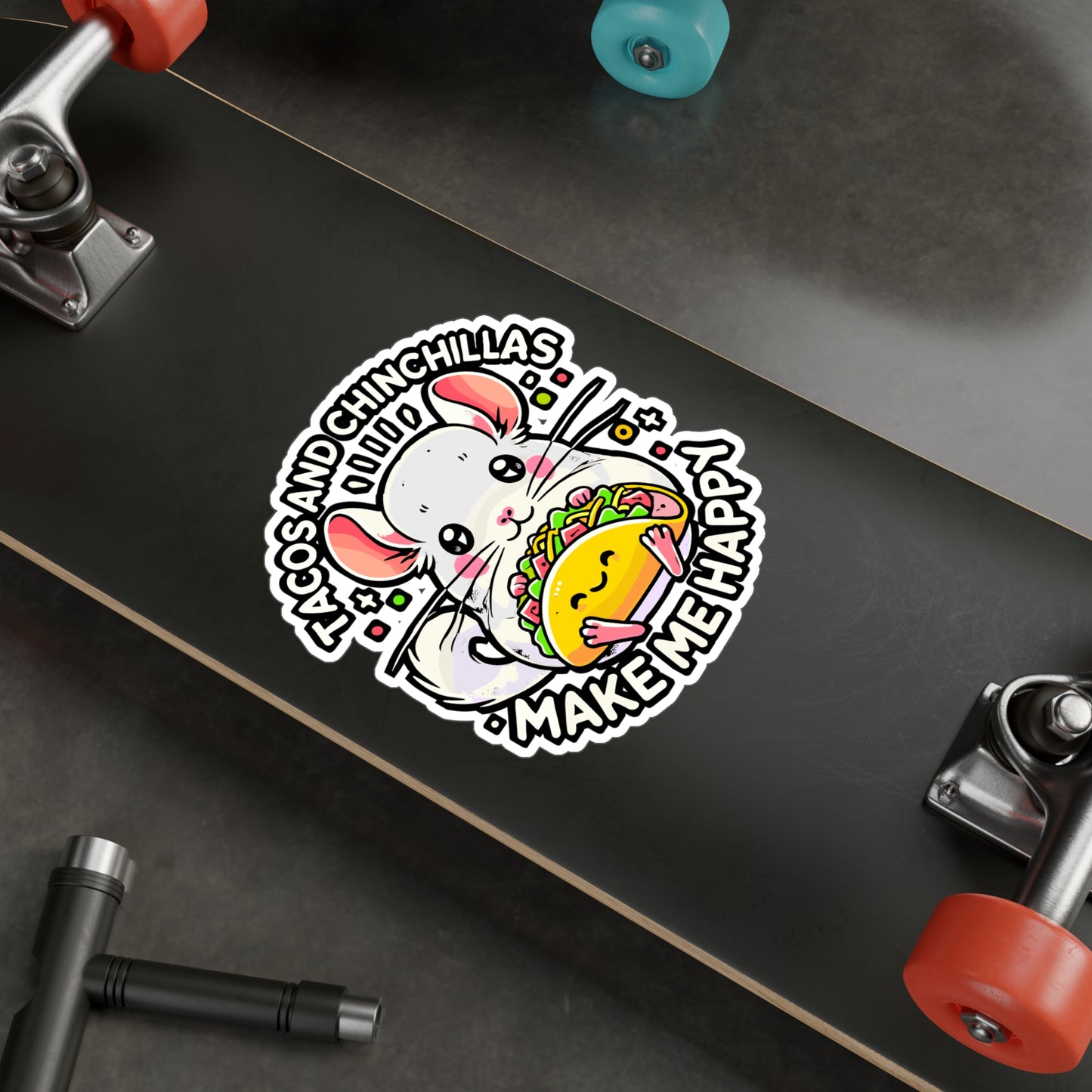 Tacos & Chinchillas Make Me Happy – Vinyl Sticker for Laptop & Water Bottle | Cute Chinchilla Gift for Animal Lovers