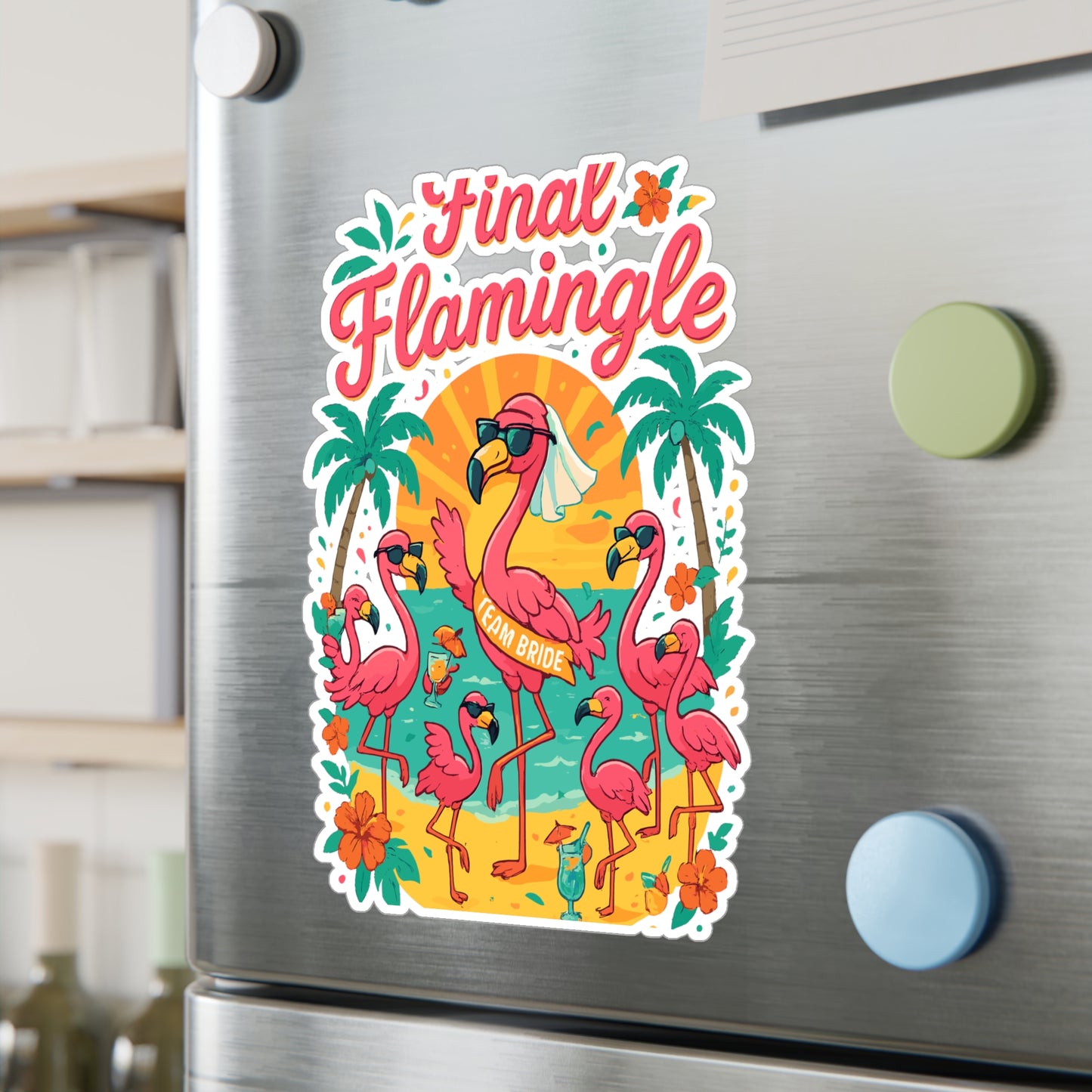 Flamingo Sticker – Final Flamingle Tropical Decals for Laptop, Water Bottle, Sunset Beach Vinyl Waterproof Stickers