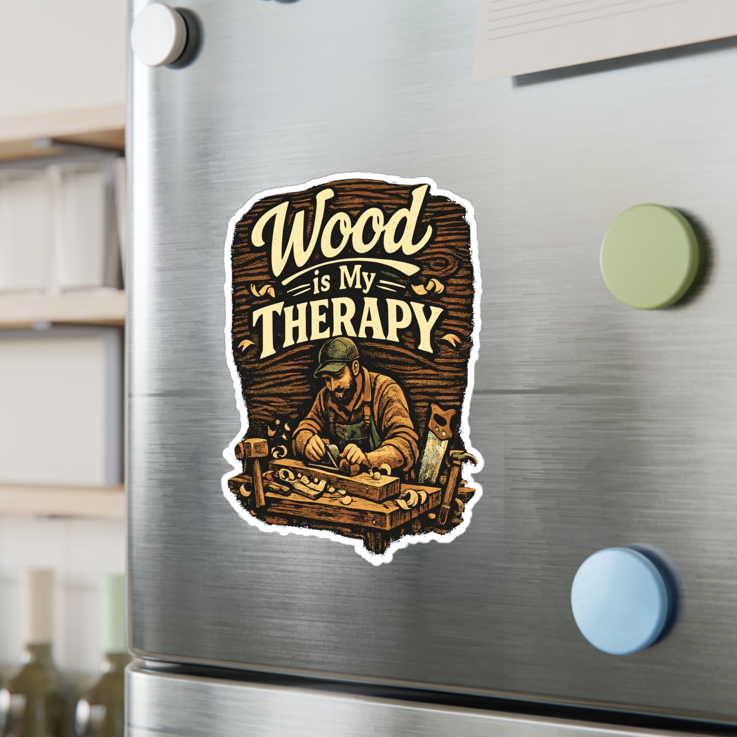 Carpenter Sticker Wood is My Therapy Funny Woodworker Vinyl Decals Waterproof for Laptop Water Bottle