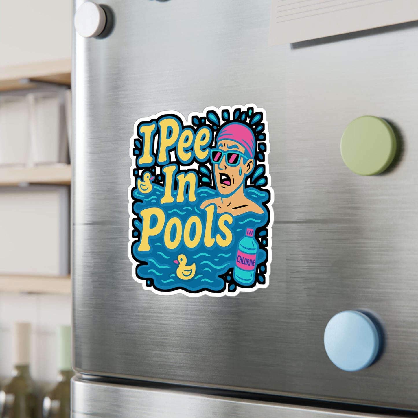 Swimming Sticker – Funny "I Pee In Pools" Decals for Swimmer or Scuba-Diver, Waterproof Vinyl Swimming Sticker for Laptop, Water Bottle, Pool Accessories
