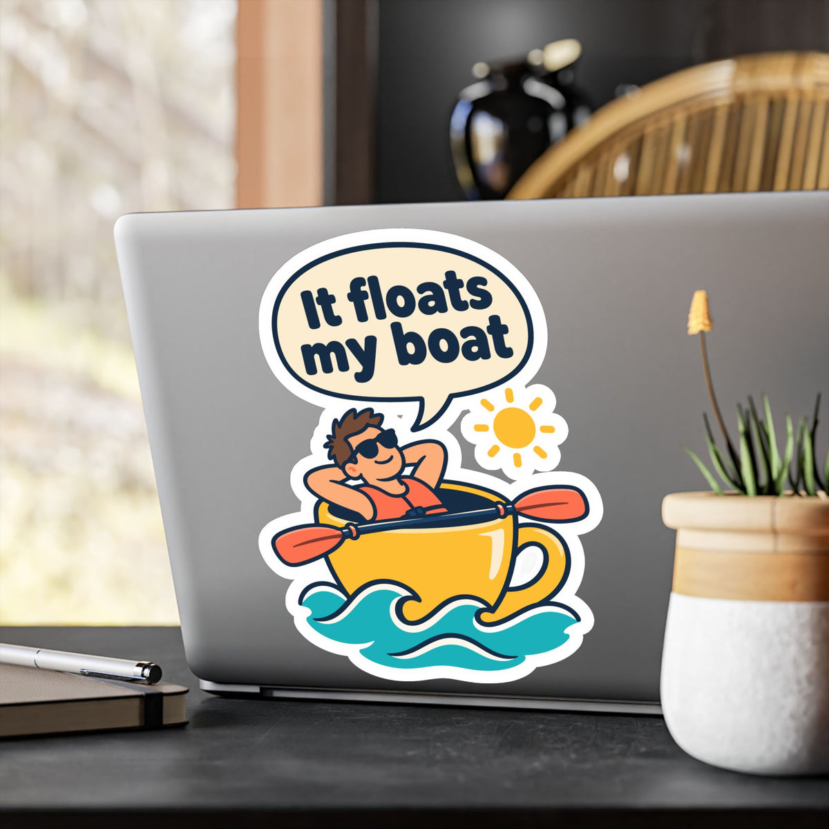 Kayak Sticker – It Floats My Boat Design for Kayaking and Rowing Fans, Kayaker Decals for Laptop or Water Bottle
