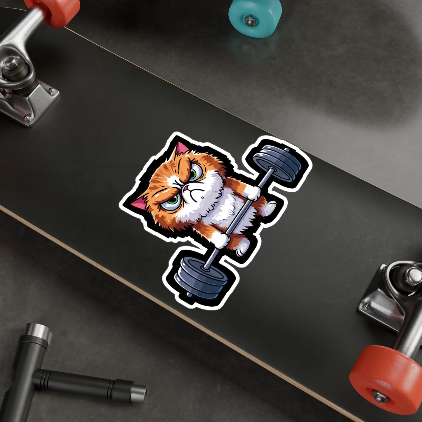 Deadlift Cat Bodybuilding - Weightlifting Sticker for Laptop Sticker. Water Bottle Sticker, Vinyl Muscles Decal - Weightlifting Gift