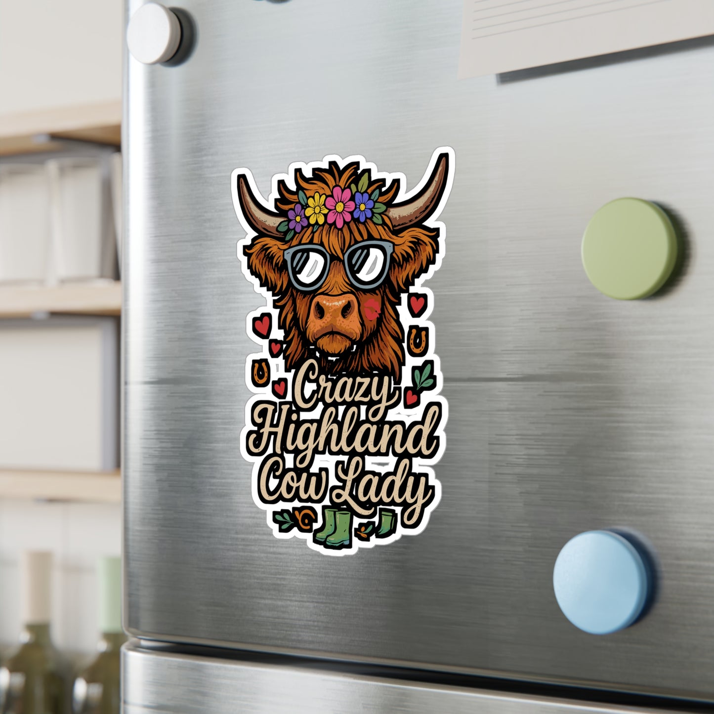 Crazy Highland Cow Lady – Highland Cow Sticker for Laptop, Water Bottle & Farm Animal Lover Gifts