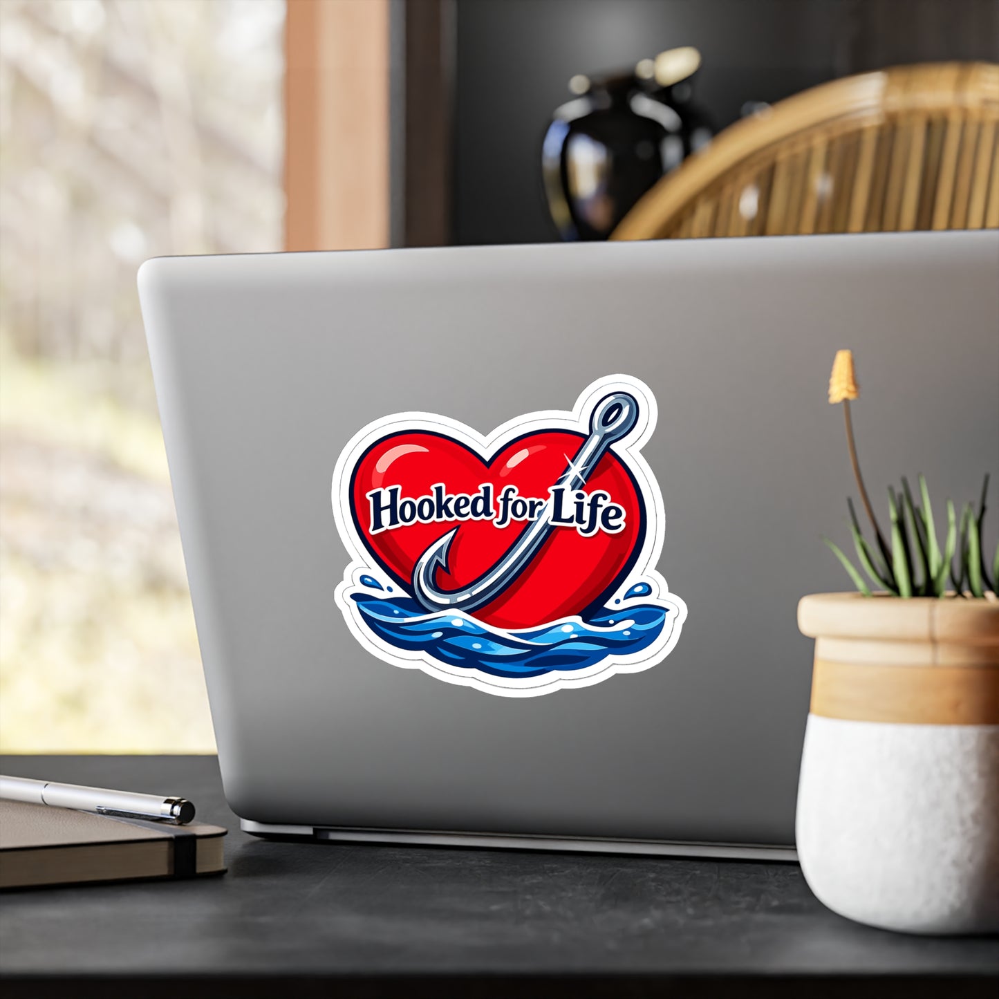 Fishing Sticker Hooked for Life Waterproof Vinyl decals for Laptop, Water Bottle – Angling Lake Boating Design