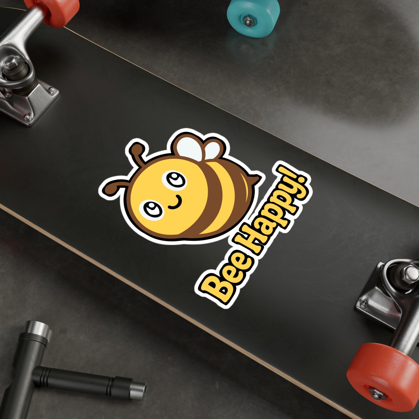 Bee Sticker – Cute Cartoon Smiling Bee Decals, Yellow Stripes Insect Design for Laptop, Water Bottle, Waterproof Vinyl