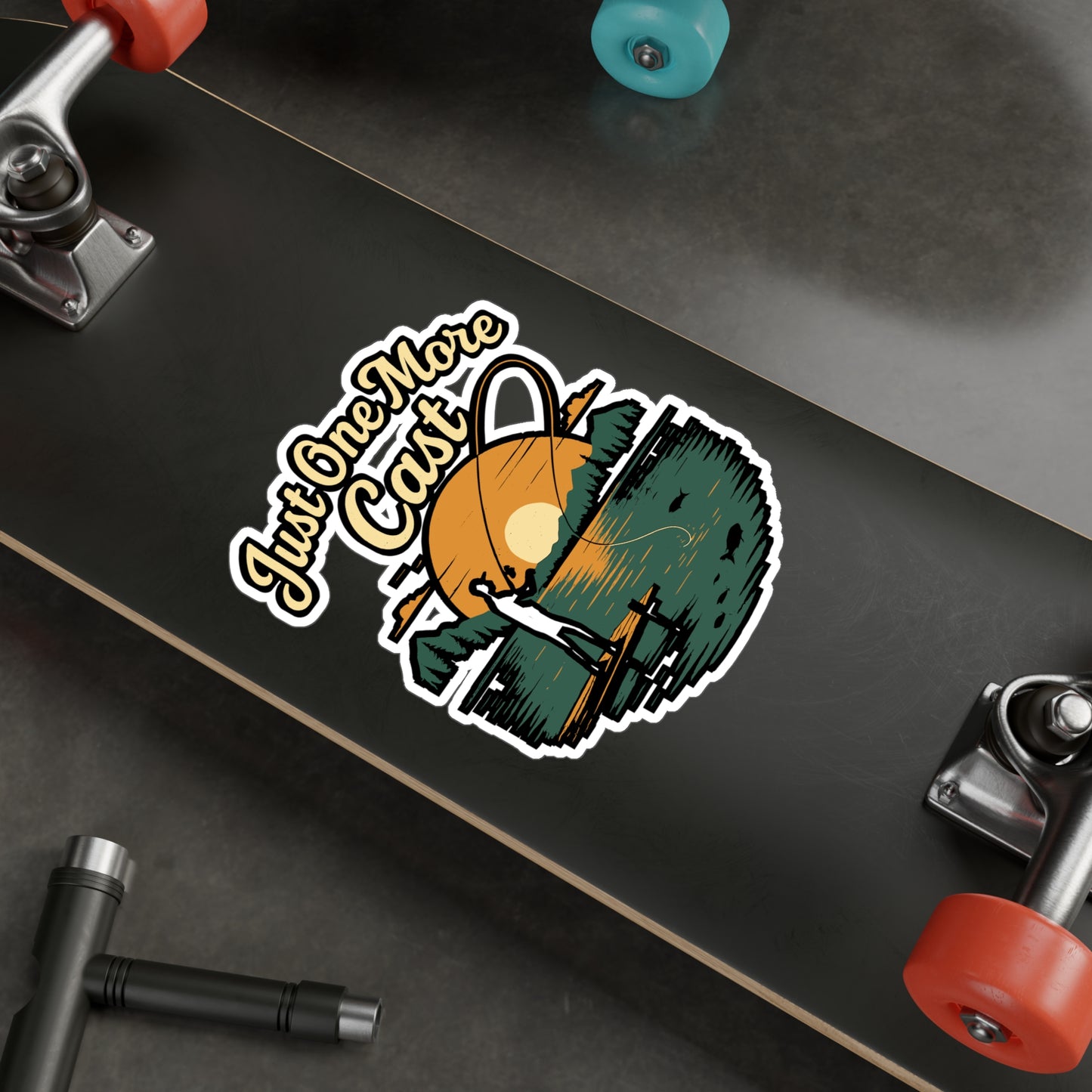 Fishing Sticker – "Just One More Cast" Decals for Fisherman, Angler & Angling Fans | Waterproof Vinyl for Laptop, Water Bottle