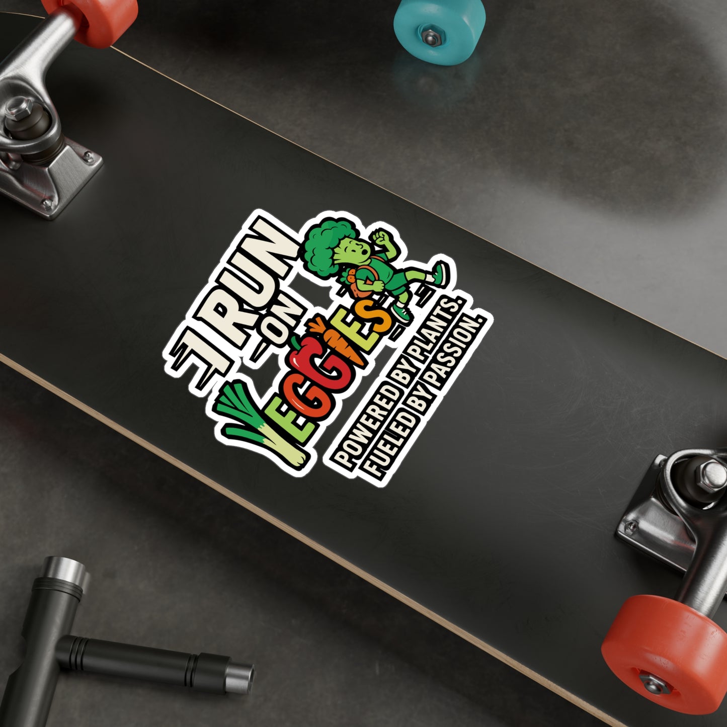 I Run On Veggies – Vegan Running Sticker for Car, Laptop, or Water Bottle | Funny Vegetarian Decal, Runner Gift