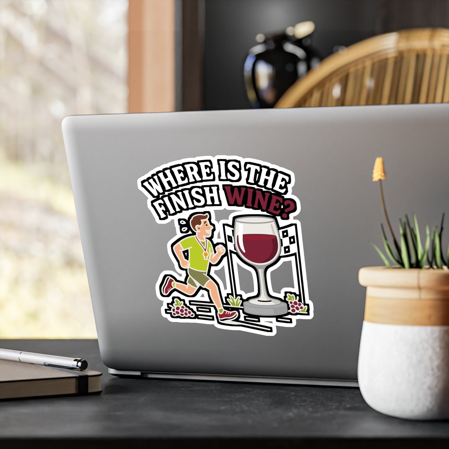 Where Is The Finish Wine? - Running Sticker for Water Bottle, Laptop - Funny Gift for Runners, Marathon Lovers