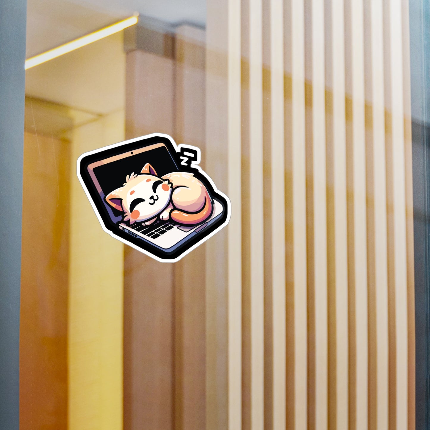 Cat sleeping at Laptop - Cat Sticker for Car Window Laptop Sticker. Water Bottle Sticker, Vinyl Kittens Decal, Cats Sticker - Cat Gift