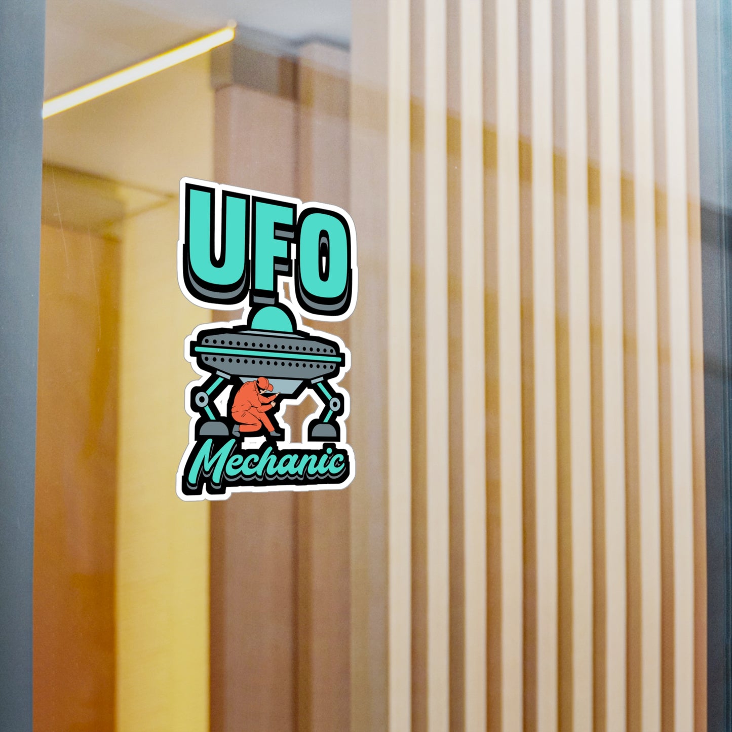 UFO Mechanic - Alien Sticker for Car Window Laptop Sticker. Water Bottle Sticker, Vinyl Space Decal, Area 51 Sticker - Alien Gift