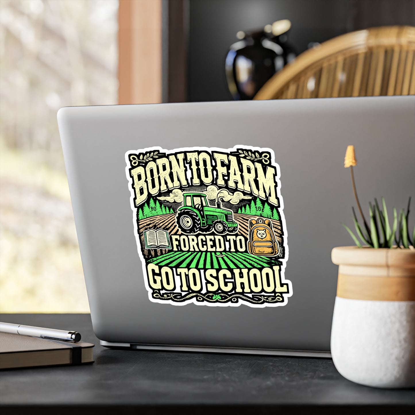 Born To Farm Forced To Go To School – Vinyl Farmer Sticker for Laptop & Water Bottle | Tractor Decal Gift for Farmers