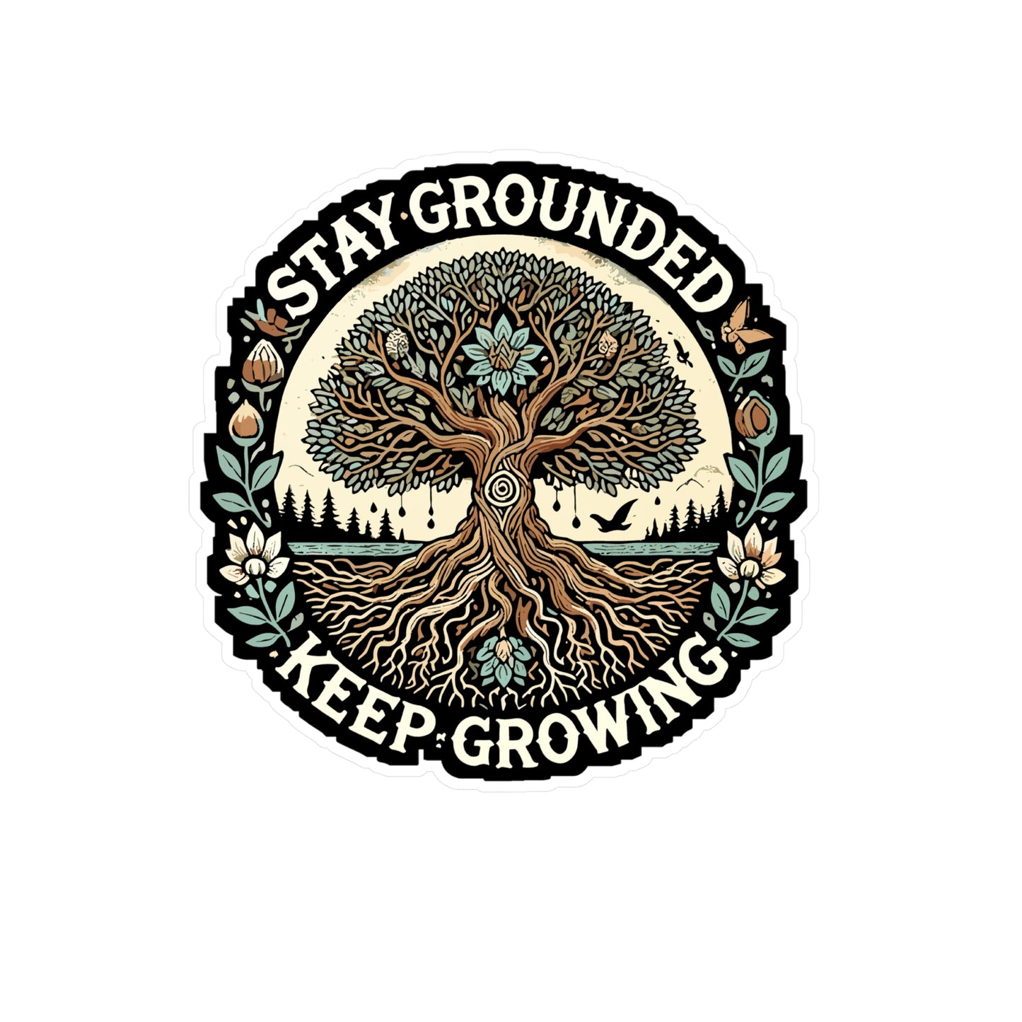 Stay Grounded, Keep Growing - Personal development Sticker for Laptop Sticker. Water Bottle Sticker, Vinyl Mindfulness Decal - Personal development Gift
