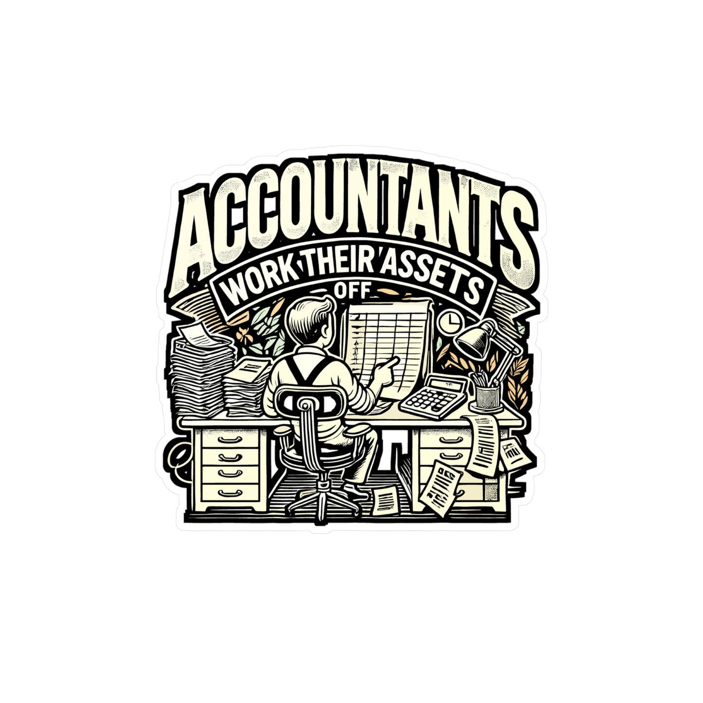 Accountants Work Their Assets Off – Vinyl Decal for Laptop or Water Bottle | Fun Accountant Gift, Reconciling Quote