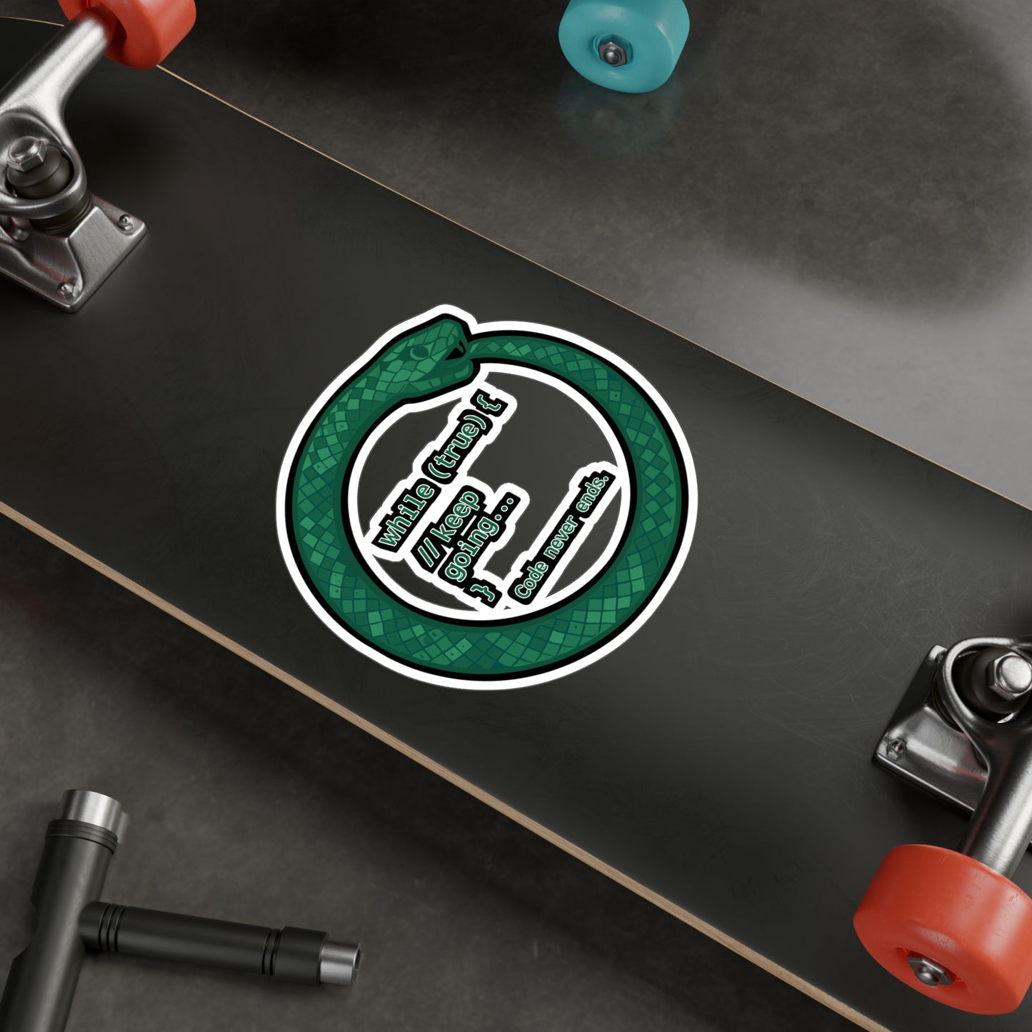 Snake Sticker – "While True" Ouroboros Loop Recursion Vinyl Decals, Waterproof for Laptop or Water Bottle