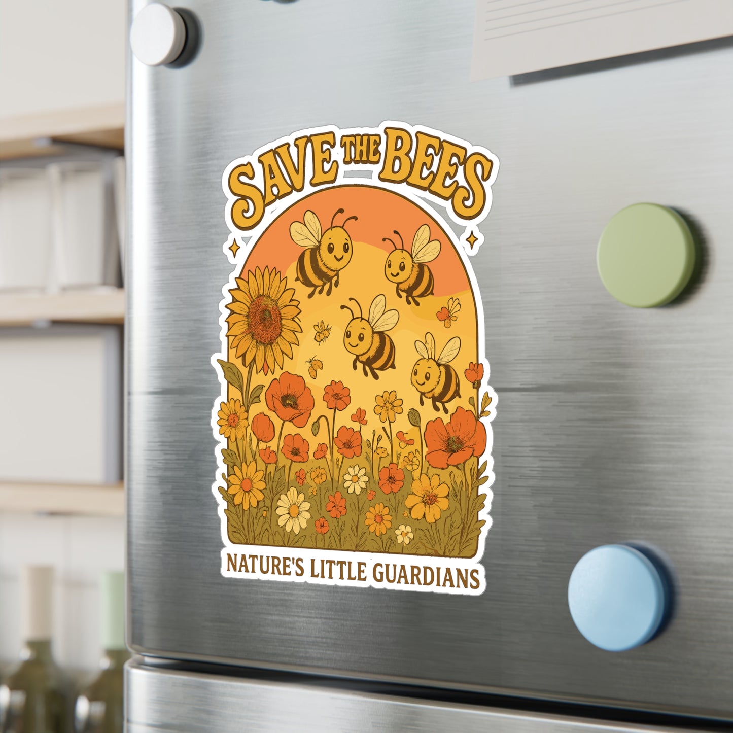 Bees Sticker Decals – Save The Bees Design with Sunflowers, Wildflowers & Honeycomb, Waterproof Vinyl, for Laptop, Water Bottle