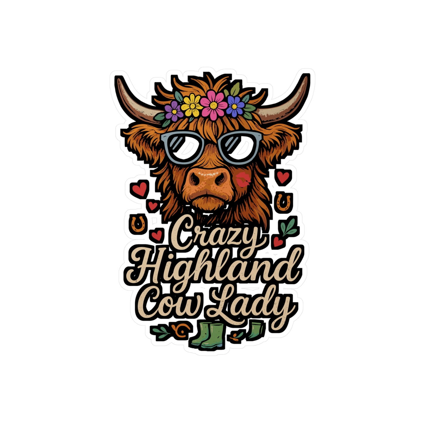 Crazy Highland Cow Lady – Highland Cow Sticker for Laptop, Water Bottle & Farm Animal Lover Gifts