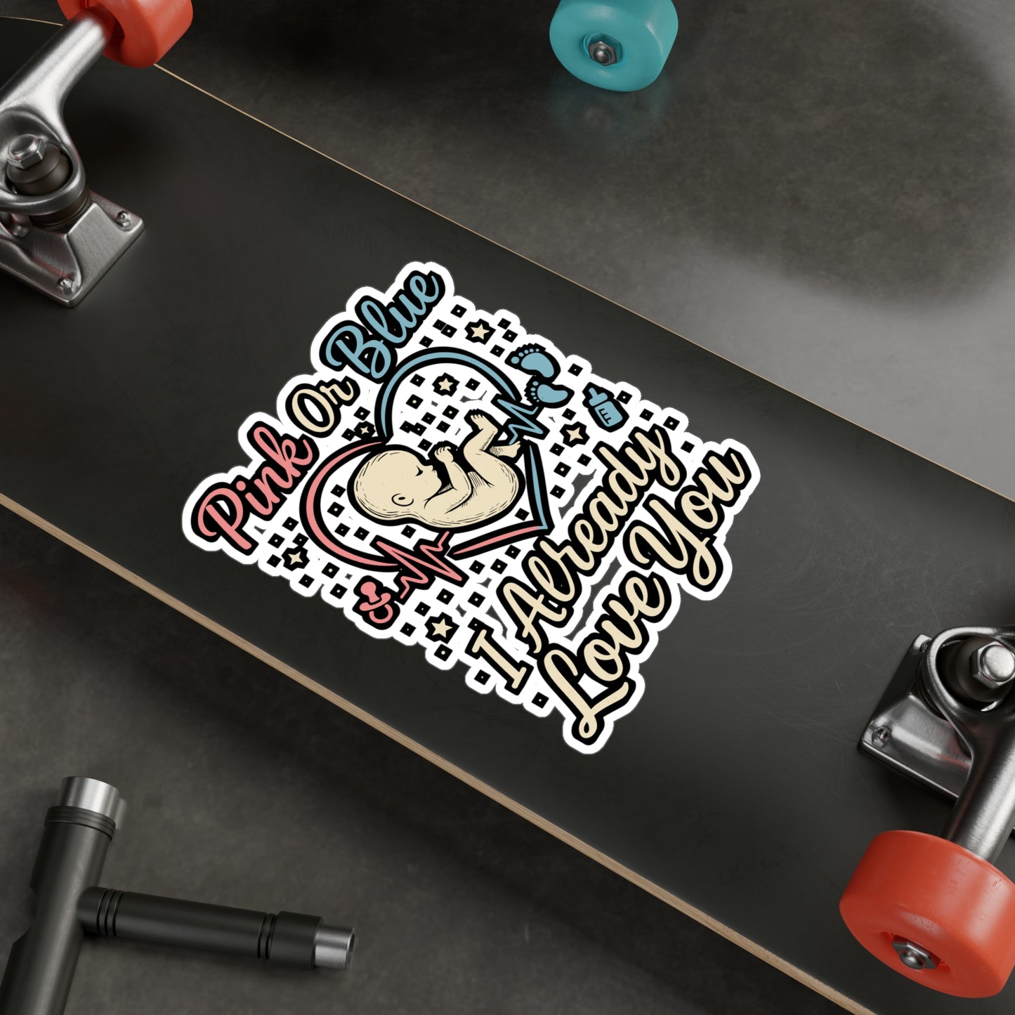 Pink Or Blue I Already Love You - Gender Reveal Sticker for Laptop, Water Bottle - Gift for Expecting Parents