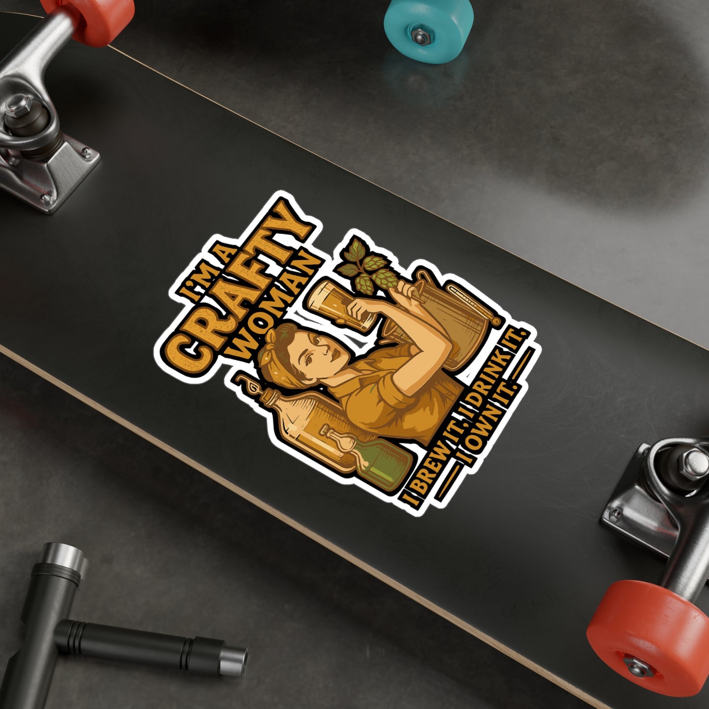 I'm A Crafty Woman - Home Brew Sticker - Waterproof Decal for Laptop, Water Bottle - Gift for Women, Crafters, Brewing Enthusiasts