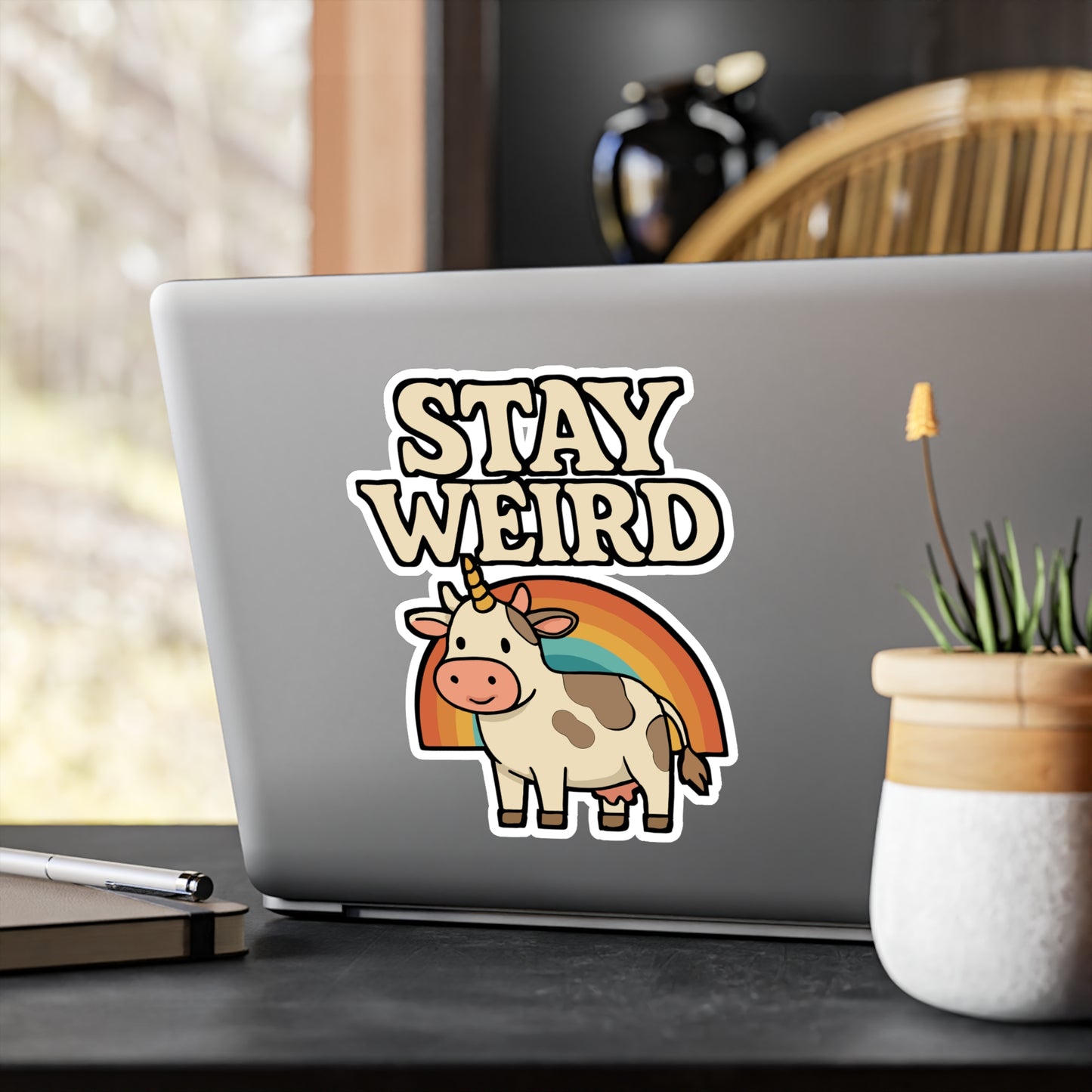 Stay Weird – Funny Sticker for Car, Laptop & Water Bottle | Quirky Cow Gift for Humor Lovers