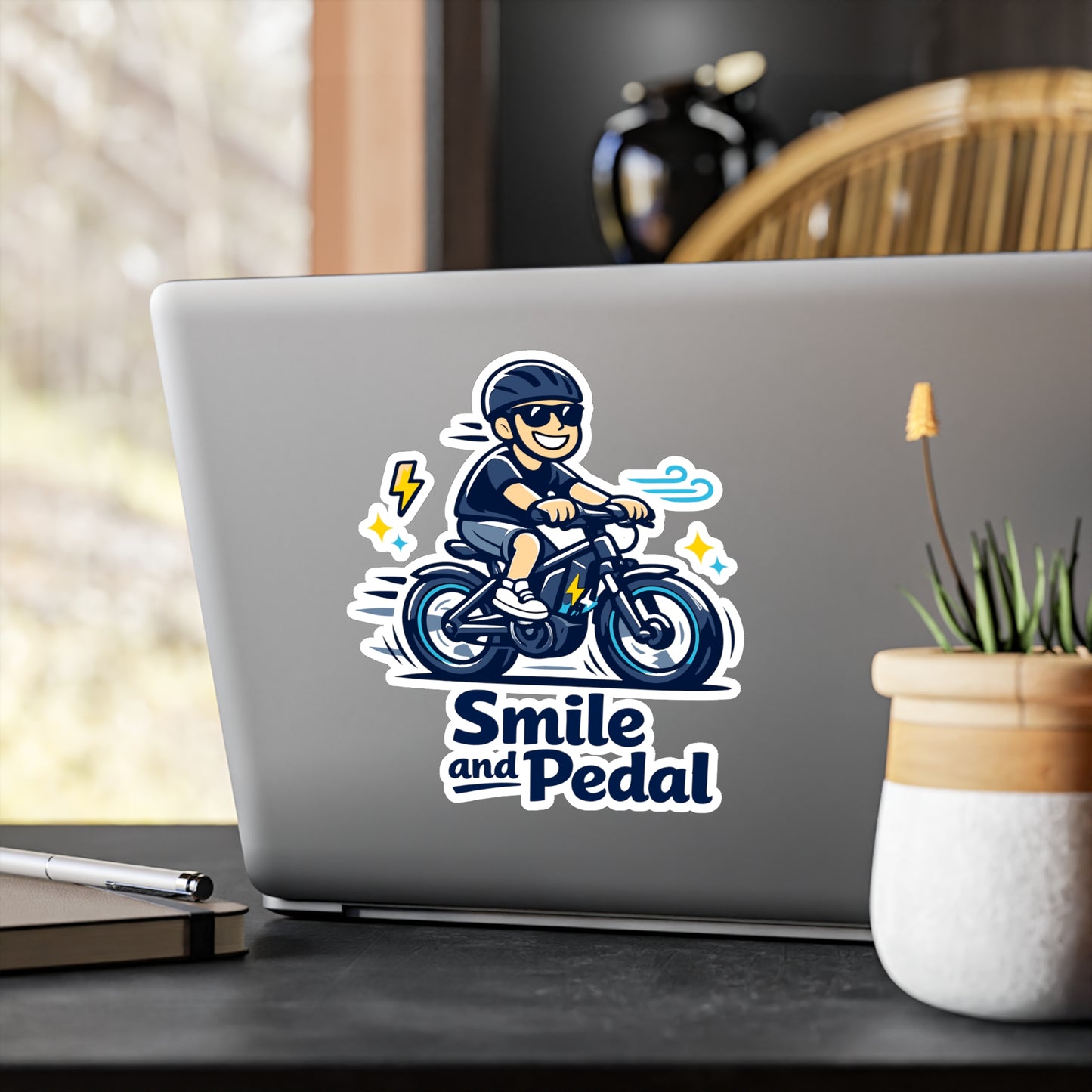 E-Bike Sticker Smile and Pedal Electric Bike Decals Waterproof Vinyl for Laptop Water Bottle E-Cyclist Gift