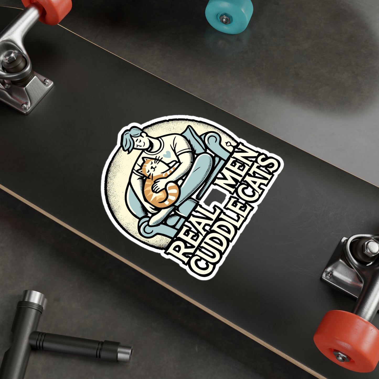 Real Men Cuddle Cats – Funny Cat Sticker for Car, Laptop or Water Bottle | Vinyl Decal Gift for Cat Dads