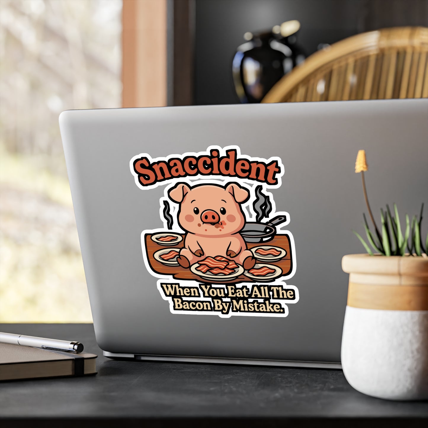 Snaccident: When You Eat All The Bacon By Mistake - Bacon Sticker for Laptop or Water Bottle - Funny Gift for Food Lovers