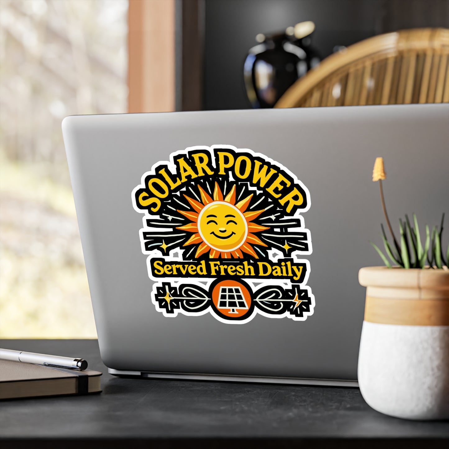 Solar Power Served Fresh Daily - Solar power Sticker for Laptop Sticker. Water Bottle Sticker, Vinyl Renewable energy Decal - Solar power Gift