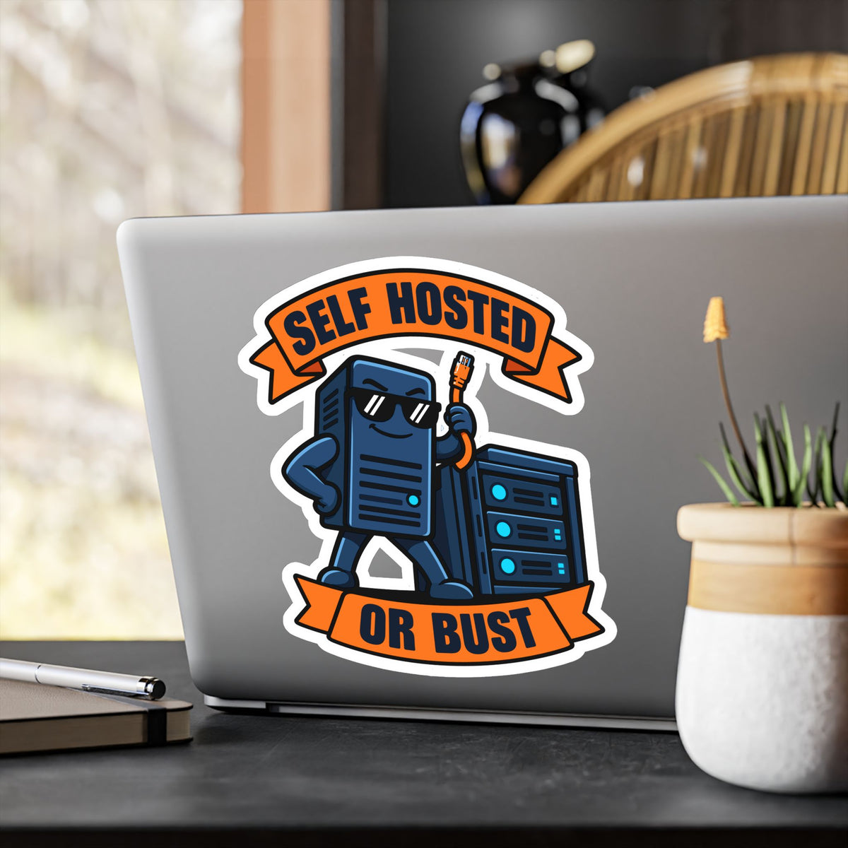 Server Sticker – Self Hosted Or Bust Sunglasses Design, Decals for Home Network Fans and Laptops