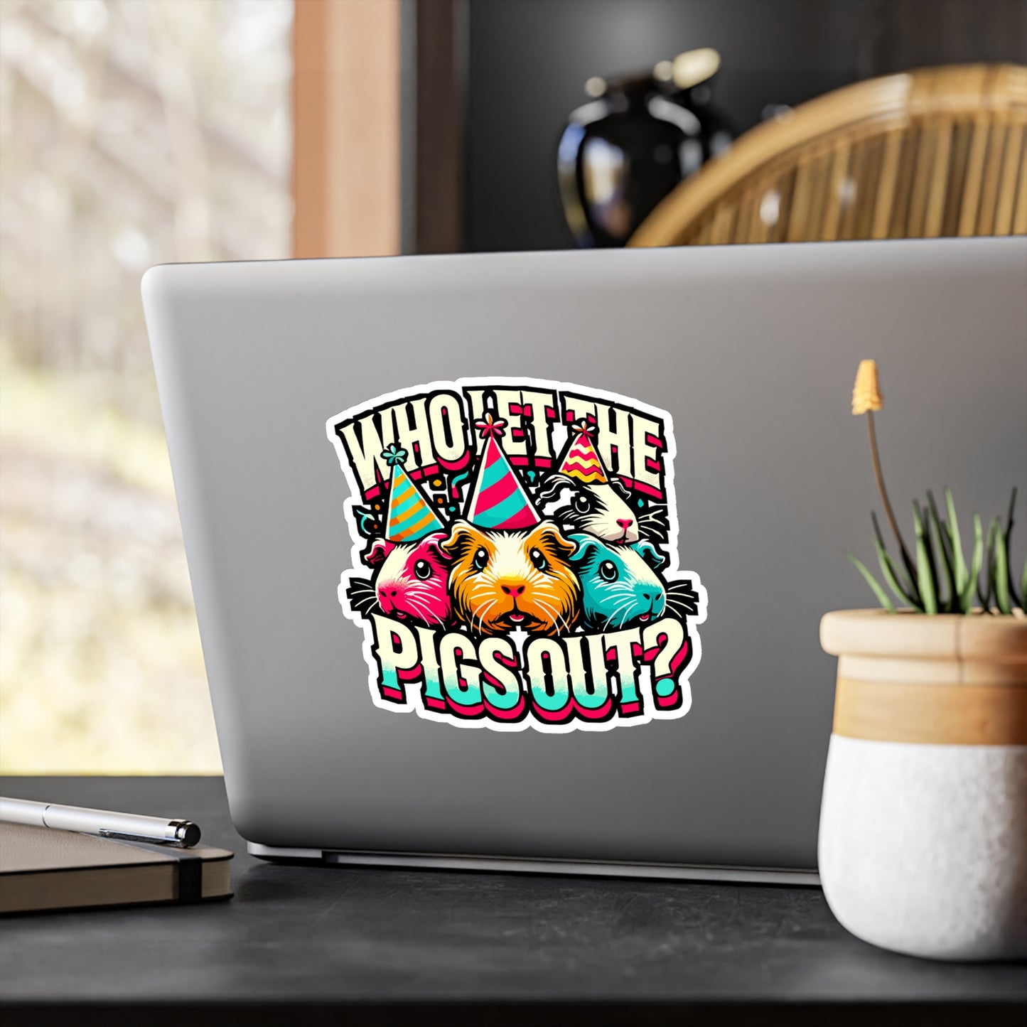 Who Let The Pigs Out? – Funny Guinea Pig Sticker | Vinyl Decal for Laptop, Water Bottle & More – Cute Pet Lover Gift