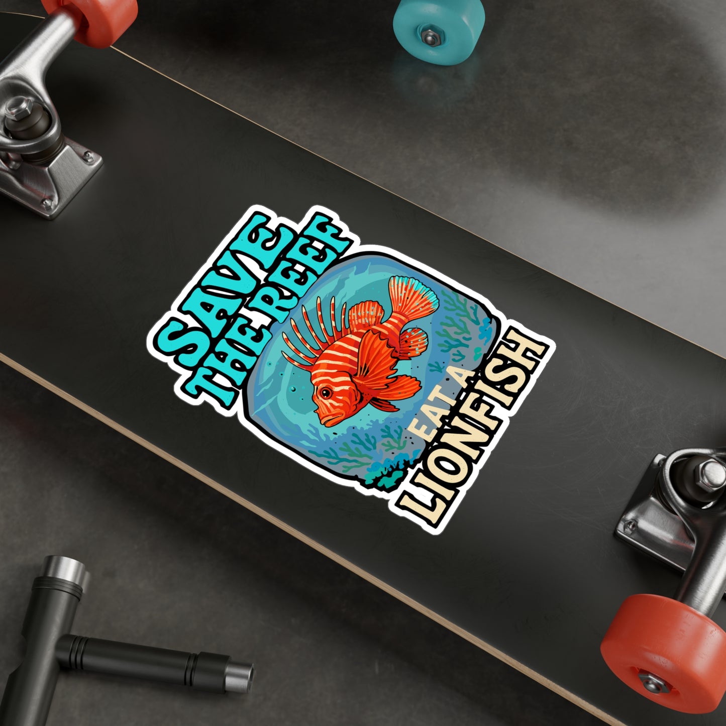 Save The Reef Eat A Lionfish – Vinyl Sticker for Laptop or Water Bottle | Ocean Conservation, Scuba Diving & Marine Life Gift