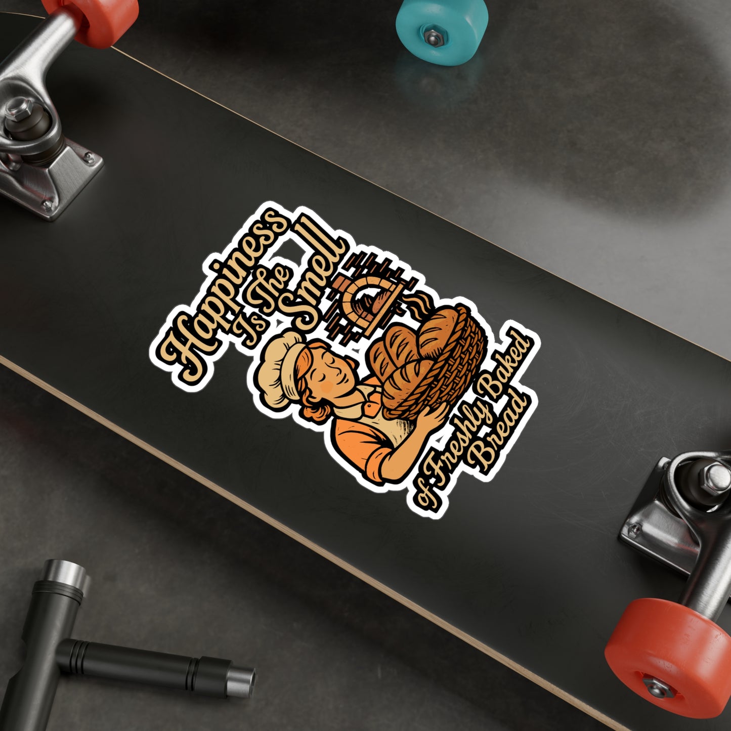 Happiness Is The Smell Of Freshly Baked Bread – Vinyl Sticker for Laptop or Water Bottle | Bakery Decor, Bread Lover Gift, Funny Kitchen Accessory